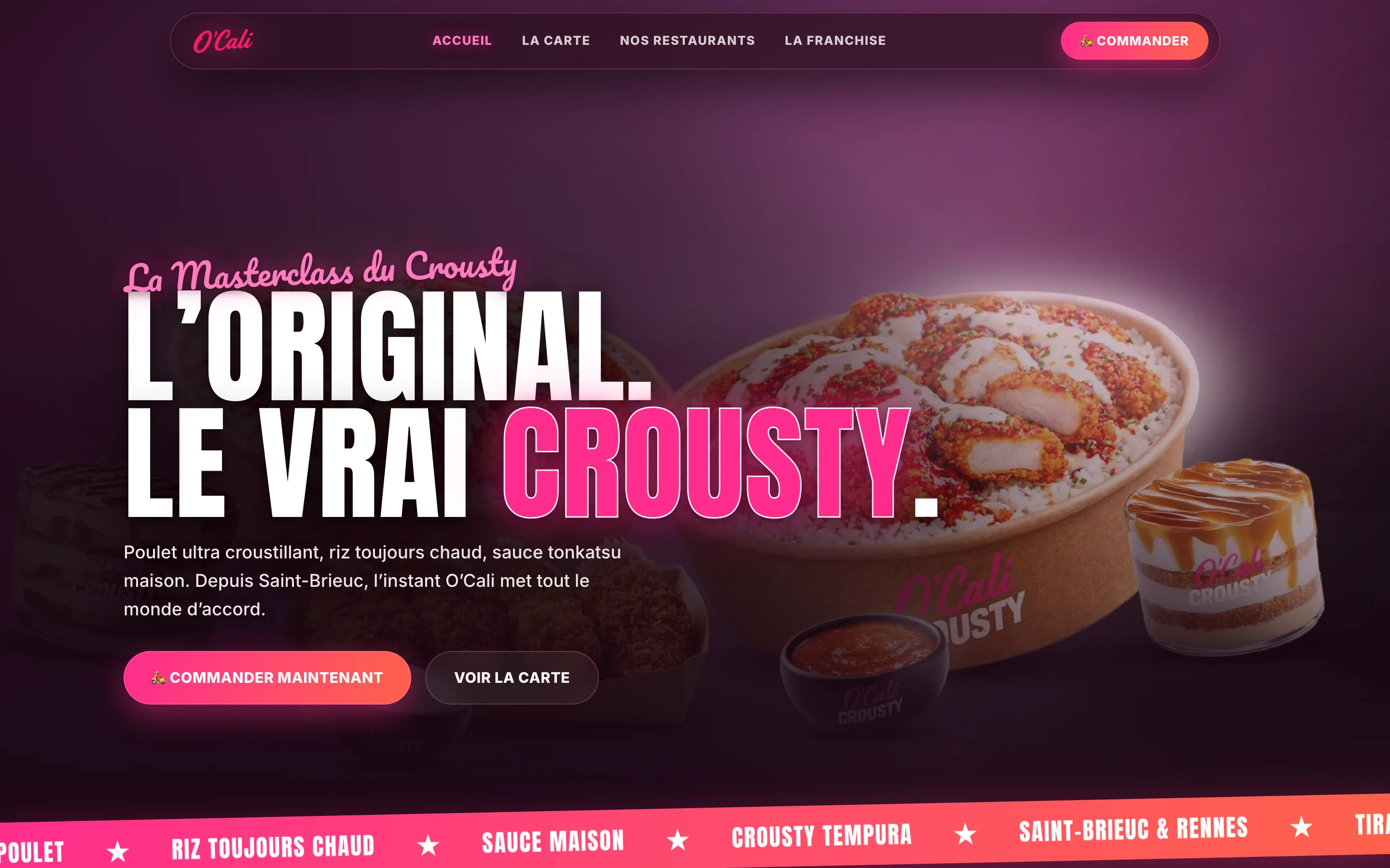Site O'Cali Crousty, fast-food à Rennes & Saint-Brieuc, réalisé par YUK Studio