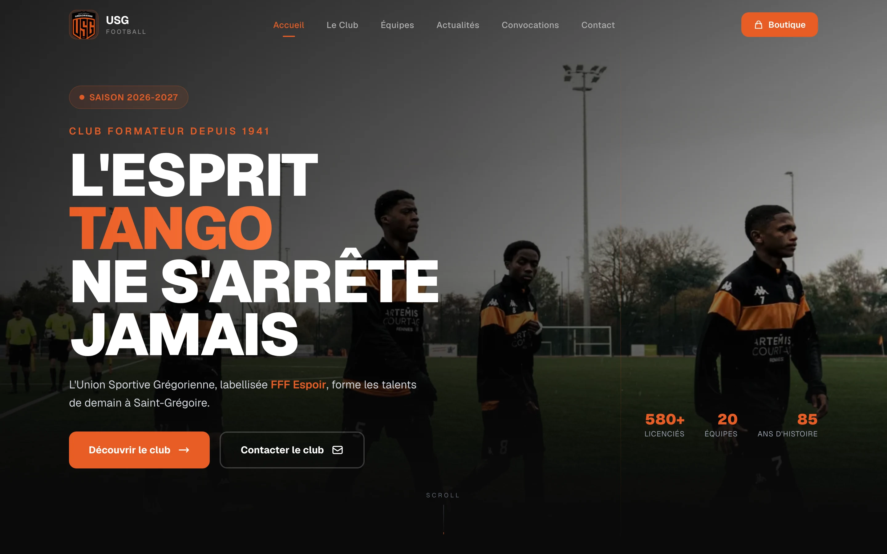 Site USG Saint-Grégoire, club de football à Saint-Grégoire, réalisé par YUK Studio